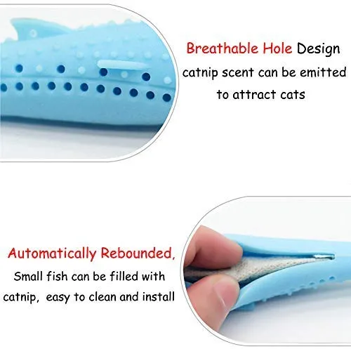 Slopehill Cat Catnip Toy, nuevo cepillo de dientes interactivo actualizado para gato, juguete para masticar, rellenable Catnip Fish Teaser, Matatabi Silvervine, limpiar en el lavavajillas