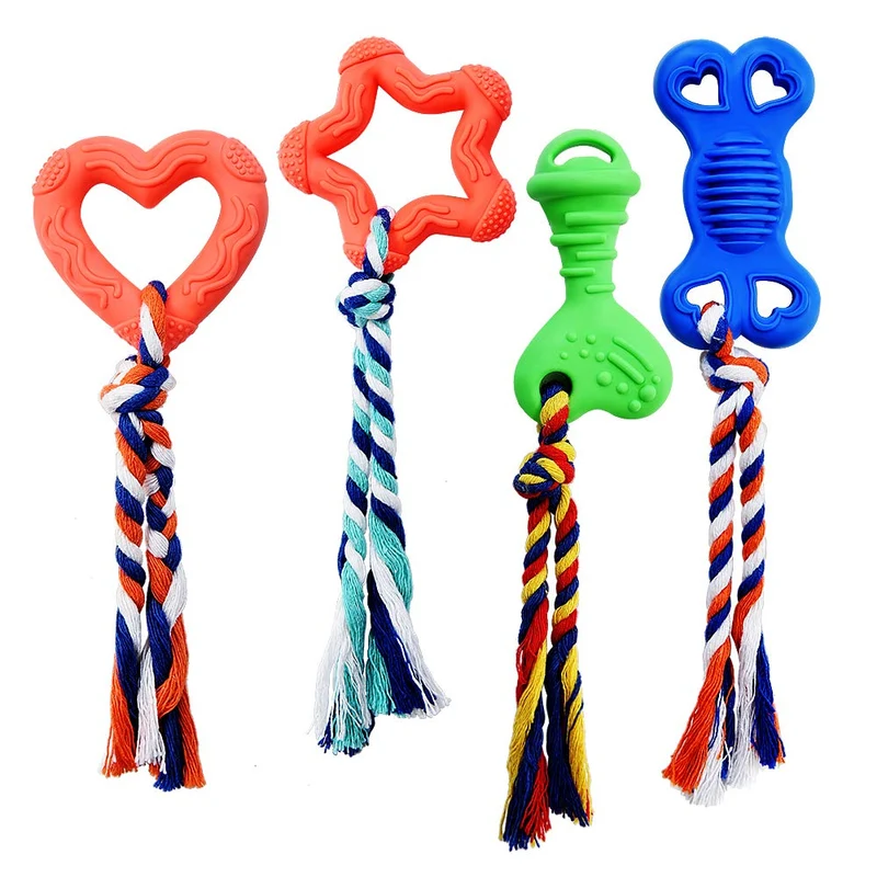 Juguetes para masticar de la raza de cachorros y perros pequeños de Star Factory. Alivia el dolor de encías y dentición, limpia los dientes, reduce la masticación destructiva y la ansiedad. Duradero, saludable, de goma y algodón natural, paquete de 4