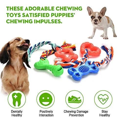 Juguetes para masticar de la raza de cachorros y perros pequeños de Star Factory. Alivia el dolor de encías y dentición, limpia los dientes, reduce la masticación destructiva y la ansiedad. Duradero, saludable, de goma y algodón natural, paquete de 4