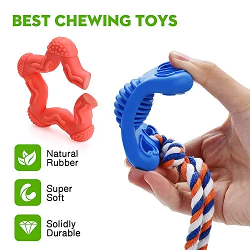 Juguetes para masticar de la raza de cachorros y perros pequeños de Star Factory. Alivia el dolor de encías y dentición, limpia los dientes, reduce la masticación destructiva y la ansiedad. Duradero, saludable, de goma y algodón natural, paquete de 4