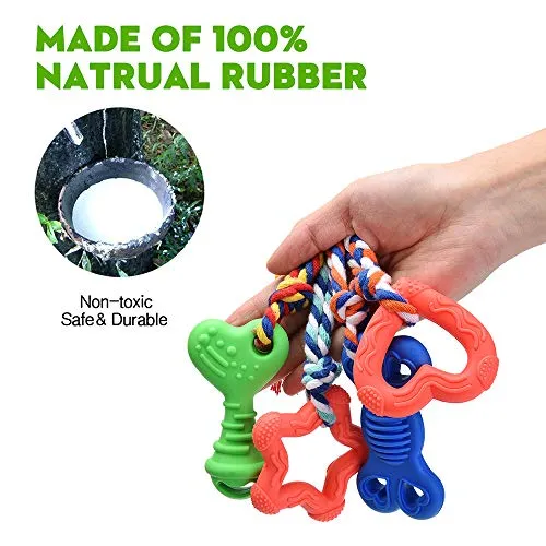 Juguetes para masticar de la raza de cachorros y perros pequeños de Star Factory. Alivia el dolor de encías y dentición, limpia los dientes, reduce la masticación destructiva y la ansiedad. Duradero, saludable, de goma y algodón natural, paquete de 4