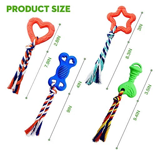 Juguetes para masticar de la raza de cachorros y perros pequeños de Star Factory. Alivia el dolor de encías y dentición, limpia los dientes, reduce la masticación destructiva y la ansiedad. Duradero, saludable, de goma y algodón natural, paquete de 4