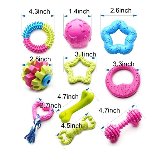 SZKOKUHO - Juego de 17 juguetes duraderos para masticar cachorros y perros, diseño de seguridad