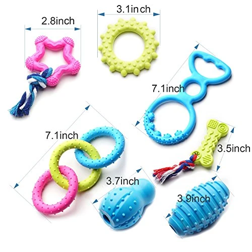 SZKOKUHO - Juego de 17 juguetes duraderos para masticar cachorros y perros, diseño de seguridad