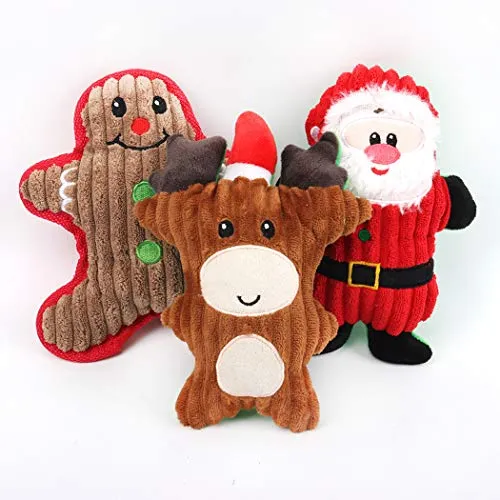 Legendog - Juguete de peluche para perro, juguete de Navidad para chirridos, paquete de 3 juguetes de Papá Noel, reno, muñeco de nieve, juguetes para mascotas pequeñas y medianas