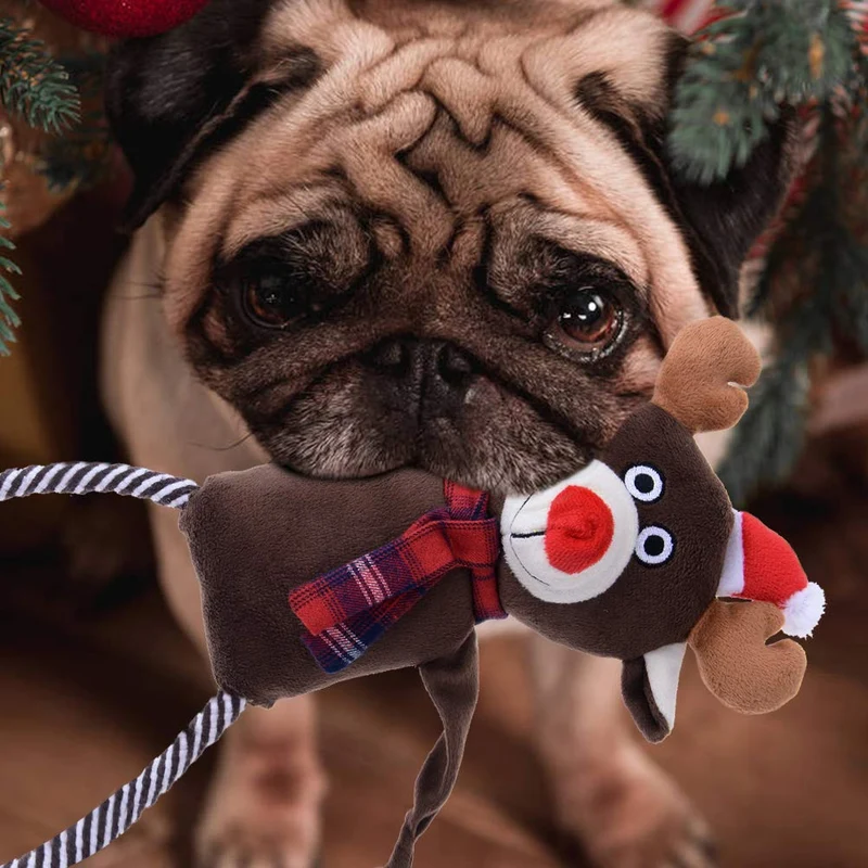 Juguetes de felpa para perros de Navidad Seneréal – Mejor juguete interactivo de masticar para mascotas jugando renos de 15.7 in