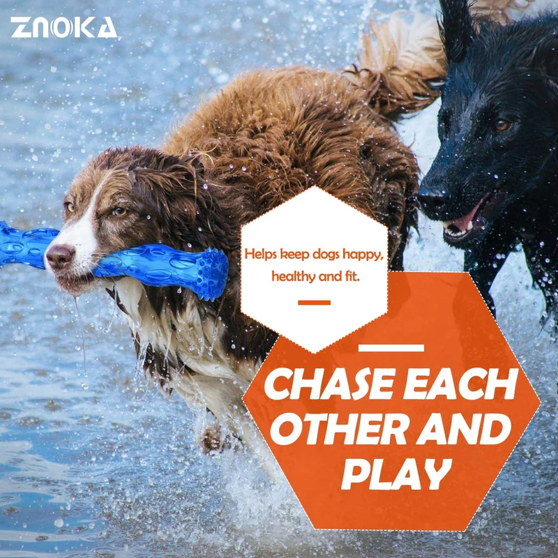 ZNOKA TPR Juguete para masticar huesos de perro, resistente a mordidas, de goma resistente, no tóxico, juguete de limpieza de dientes para masticar agresivamente, flotante y adecuado para uso en piscina, grande (azul)