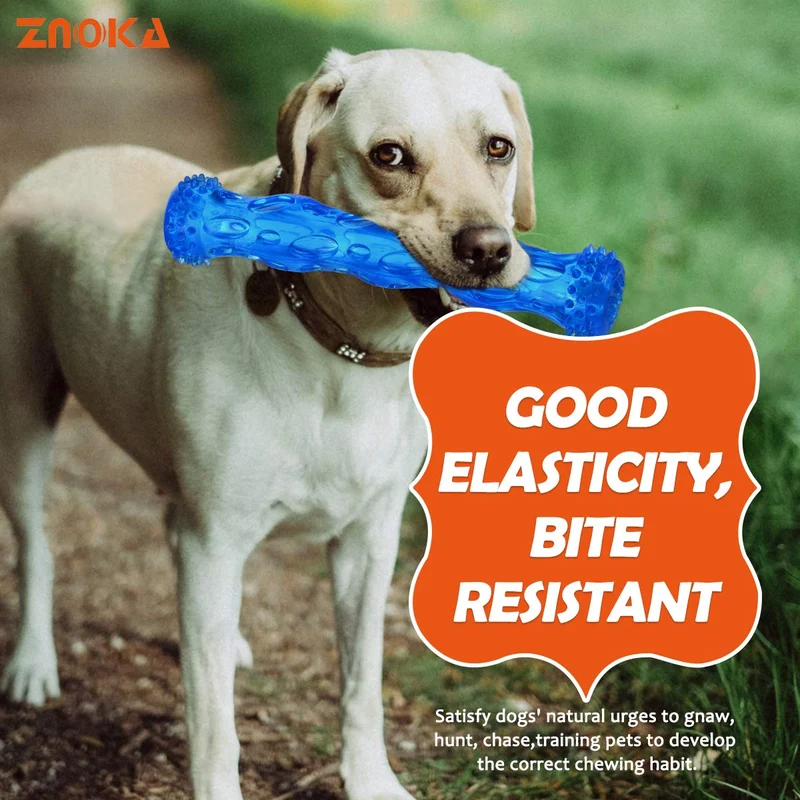 ZNOKA TPR Juguete para masticar huesos de perro, resistente a mordidas, de goma resistente, no tóxico, juguete de limpieza de dientes para masticar agresivamente, flotante y adecuado para uso en piscina, grande (azul)