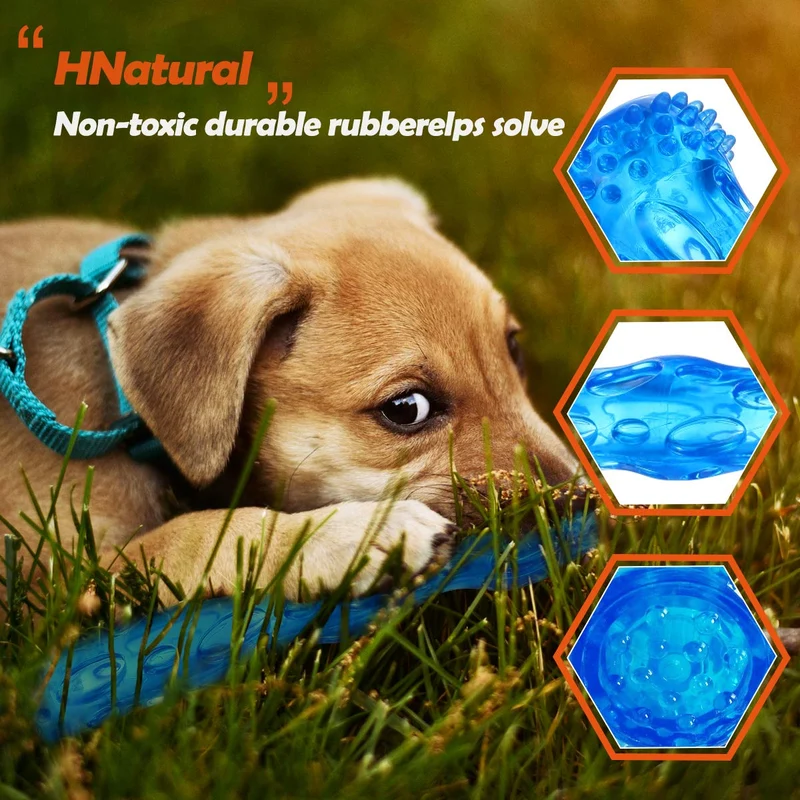 ZNOKA TPR Juguete para masticar huesos de perro, resistente a mordidas, de goma resistente, no tóxico, juguete de limpieza de dientes para masticar agresivamente, flotante y adecuado para uso en piscina, grande (azul)