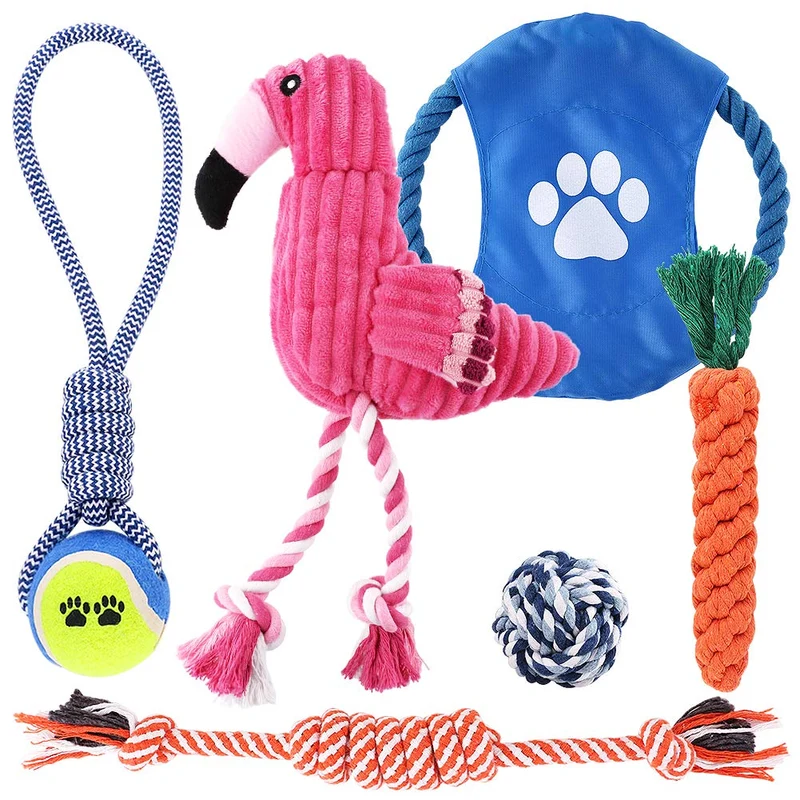 Petbobi Juguetes para perros Juguetes para dentición de perros, Juguetes para masticar mejor cachorro Juguetes de felpa para perro Juguetes para masticar Juguetes Squeaky Set de Cuerda con Bolas 6 piezas