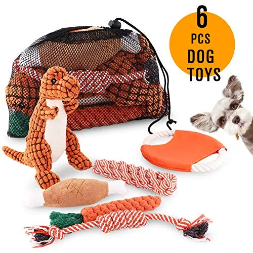 Petbobi Juguetes para perros Juguetes para dentición de perros, Juguetes para masticar mejor cachorro Juguetes de felpa para perro Juguetes para masticar Juguetes Squeaky Set de Cuerda con Bolas 6 piezas