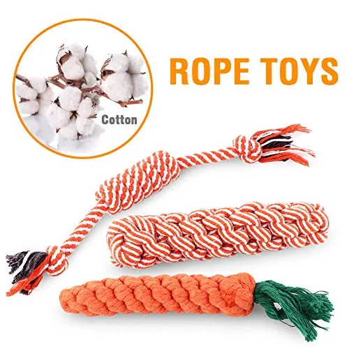 Petbobi Juguetes para perros Juguetes para dentición de perros, Juguetes para masticar mejor cachorro Juguetes de felpa para perro Juguetes para masticar Juguetes Squeaky Set de Cuerda con Bolas 6 piezas