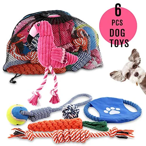 Petbobi Juguetes para perros Juguetes para dentición de perros, Juguetes para masticar mejor cachorro Juguetes de felpa para perro Juguetes para masticar Juguetes Squeaky Set de Cuerda con Bolas 6 piezas