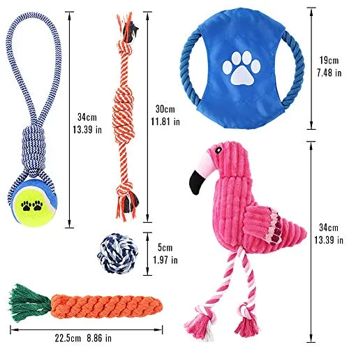 Petbobi Juguetes para perros Juguetes para dentición de perros, Juguetes para masticar mejor cachorro Juguetes de felpa para perro Juguetes para masticar Juguetes Squeaky Set de Cuerda con Bolas 6 piezas