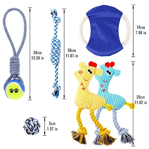 Petbobi Juguetes para perros Juguetes para dentición de perros, Juguetes para masticar mejor cachorro Juguetes de felpa para perro Juguetes para masticar Juguetes Squeaky Set de Cuerda con Bolas 6 piezas