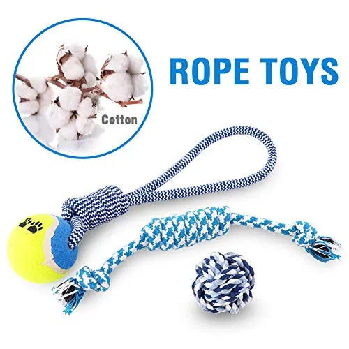 Petbobi Juguetes para perros Juguetes para dentición de perros, Juguetes para masticar mejor cachorro Juguetes de felpa para perro Juguetes para masticar Juguetes Squeaky Set de Cuerda con Bolas 6 piezas