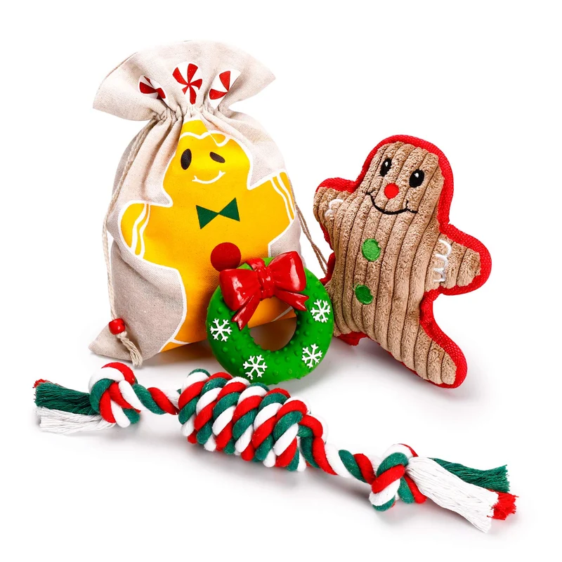 Toozey - Juego de 3 juguetes de Navidad para perro, cuerda de algodón 100% natural, juguetes duraderos para masticar perros y muñeco de nieve para perros pequeños y cachorros