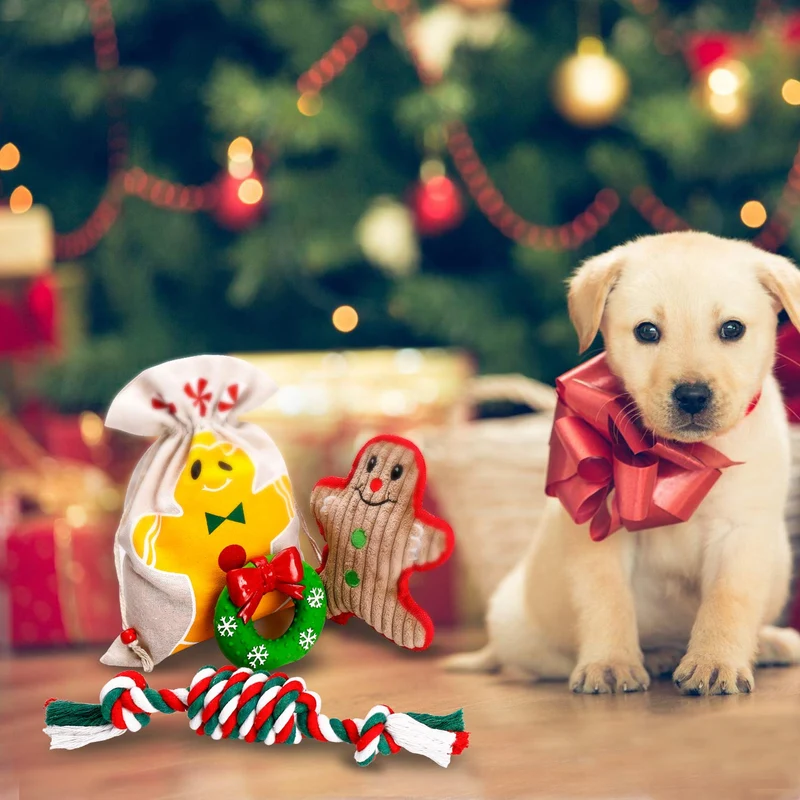 Toozey - Juego de 3 juguetes de Navidad para perro, cuerda de algodón 100% natural, juguetes duraderos para masticar perros y muñeco de nieve para perros pequeños y cachorros