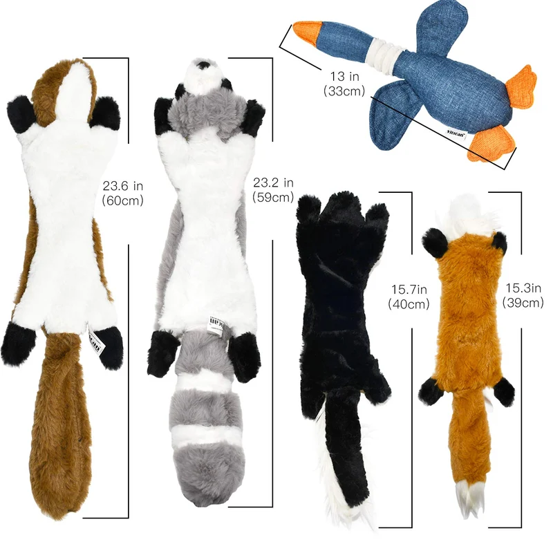 Legend - Juego de juguetes de peluche para perro, paquete de 5 juguetes de ardilla, juguetes para masticar sin rellenar con bolsa de almacenamiento