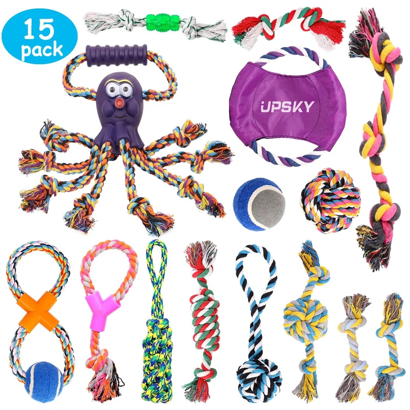 UPSKY Dog Rope Toys Puppy Grinding Teeth 15 Nearly Indestructible Dog Toys Dental Cleaning Product Prevents Boredom and Relieves Stress