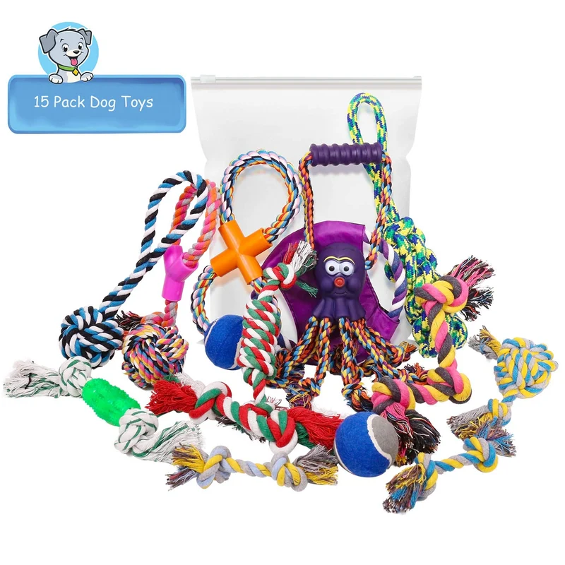 UPSKY Dog Rope Toys Puppy Grinding Teeth 15 Nearly Indestructible Dog Toys Dental Cleaning Product Prevents Boredom and Relieves Stress