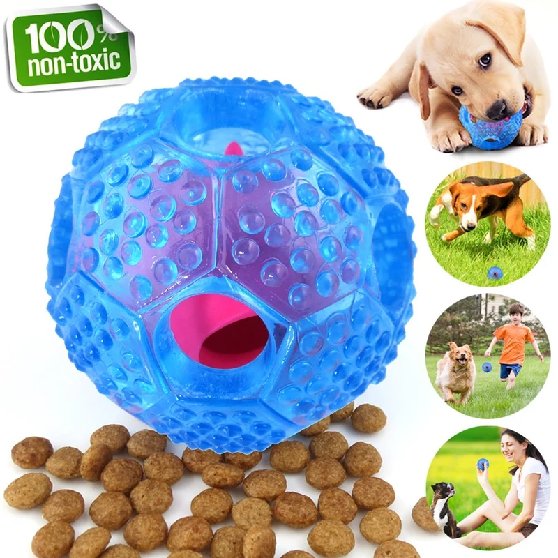 CHLEBEM Juguetes interactivos para perro, juguete para masticar para perros pequeños y medianos, dispensador de alimentos IQ Treat, puzle para cachorros y mascotas, bola de goma resistente y duradera, mejor limpieza de bolas de dientes para perros (azul)