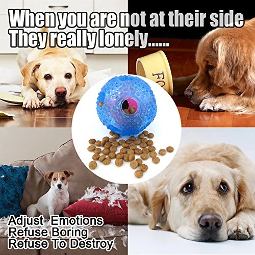 CHLEBEM Juguetes interactivos para perro, juguete para masticar para perros pequeños y medianos, dispensador de alimentos IQ Treat, puzle para cachorros y mascotas, bola de goma resistente y duradera, mejor limpieza de bolas de dientes para perros (azul)
