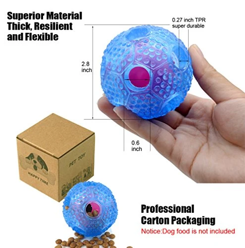CHLEBEM Juguetes interactivos para perro, juguete para masticar para perros pequeños y medianos, dispensador de alimentos IQ Treat, puzle para cachorros y mascotas, bola de goma resistente y duradera, mejor limpieza de bolas de dientes para perros (azul)