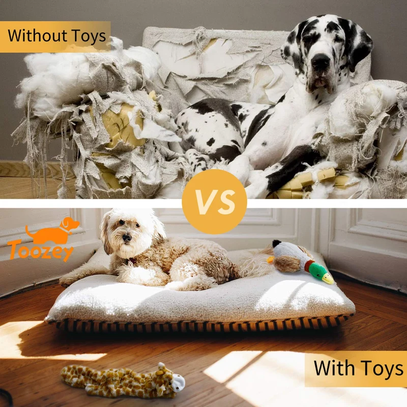 Toozey - Juguetes chirriantes para perro, 5 unidades, tres juguetes para perros sin pelusa y tres juguetes de peluche para mascotas con relleno, juguetes para masticar perros seguros para perros pequeños, medianos y grandes