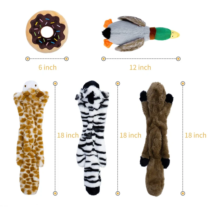 Toozey - Juguetes chirriantes para perro, 5 unidades, tres juguetes para perros sin pelusa y tres juguetes de peluche para mascotas con relleno, juguetes para masticar perros seguros para perros pequeños, medianos y grandes