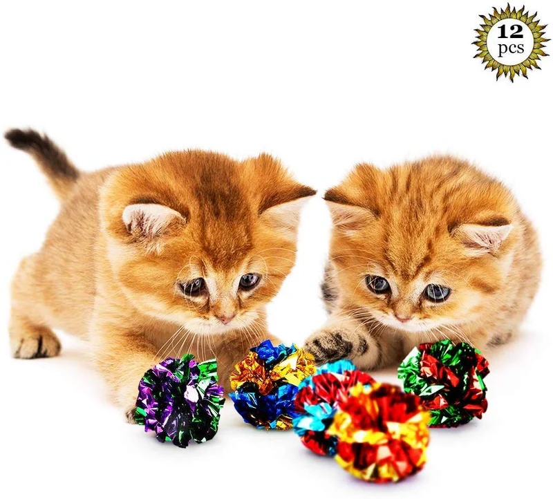 SunGrow - Pelotas de Mylar arrugadas para gatos, juguete brillante y antiestrés, ligero y adecuado para múltiples juegos de gatos, horas de entretenimiento, ideal para gatitos y gatos adultos