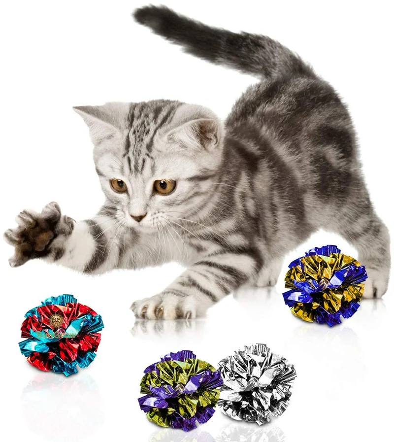 SunGrow - Pelotas de Mylar arrugadas para gatos, juguete brillante y antiestrés, ligero y adecuado para múltiples juegos de gatos, horas de entretenimiento, ideal para gatitos y gatos adultos