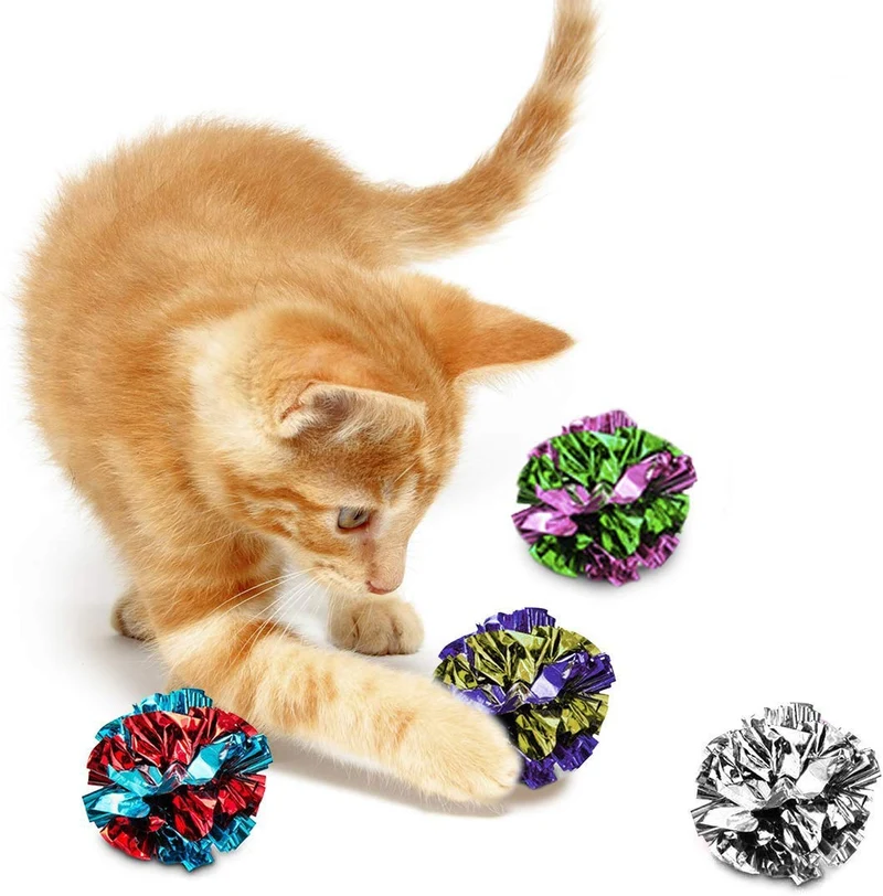 SunGrow - Pelotas de Mylar arrugadas para gatos, juguete brillante y antiestrés, ligero y adecuado para múltiples juegos de gatos, horas de entretenimiento, ideal para gatitos y gatos adultos