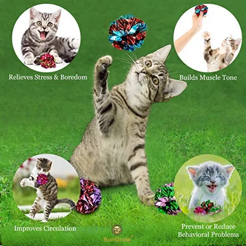 SunGrow - Pelotas de Mylar arrugadas para gatos, juguete brillante y antiestrés, ligero y adecuado para múltiples juegos de gatos, horas de entretenimiento, ideal para gatitos y gatos adultos