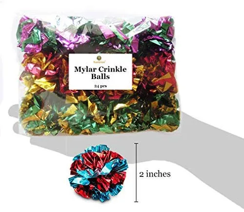 SunGrow - Pelotas de Mylar arrugadas para gatos, juguete brillante y antiestrés, ligero y adecuado para múltiples juegos de gatos, horas de entretenimiento, ideal para gatitos y gatos adultos