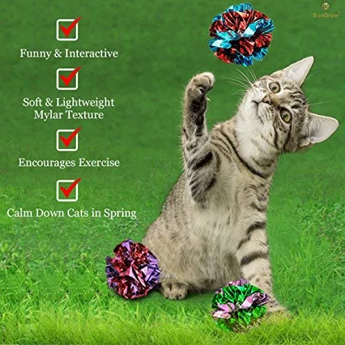 SunGrow - Pelotas de Mylar arrugadas para gatos, juguete brillante y antiestrés, ligero y adecuado para múltiples juegos de gatos, horas de entretenimiento, ideal para gatitos y gatos adultos