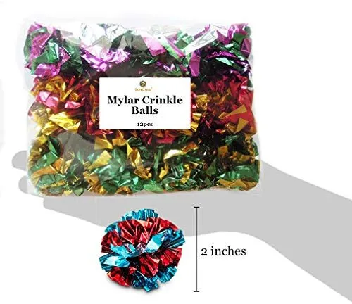 SunGrow - Pelotas de Mylar arrugadas para gatos, juguete brillante y antiestrés, ligero y adecuado para múltiples juegos de gatos, horas de entretenimiento, ideal para gatitos y gatos adultos