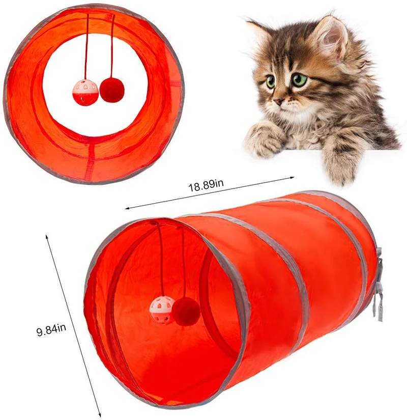 PUPTECK - Juego de 12 juguetes interactivos para gatos, juego valioso de 2 ratones de plumas, túnel para gatos de 18.89 pulgadas de largo, 6 pelotas, 2 juguetes para peces de gato, palo para gatos
