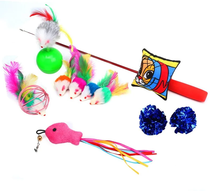 upsimples Cat Toys Including Cat Teaser Wand Interactive Feather Toy Fluffy Mouse Mylar Crinkle Balls Catnip Pillow for Kitten Kitty