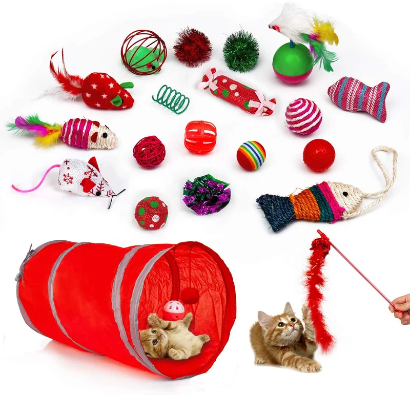 upsimples Cat Toys Including Cat Teaser Wand Interactive Feather Toy Fluffy Mouse Mylar Crinkle Balls Catnip Pillow for Kitten Kitty