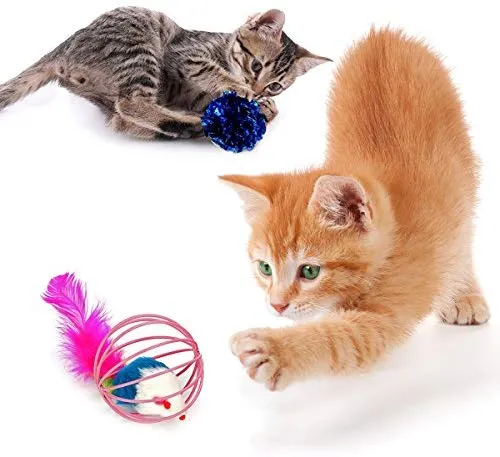 upsimples Cat Toys Including Cat Teaser Wand Interactive Feather Toy Fluffy Mouse Mylar Crinkle Balls Catnip Pillow for Kitten Kitty