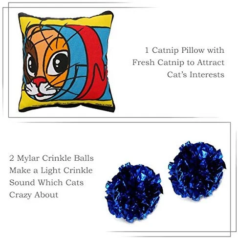 upsimples Cat Toys Including Cat Teaser Wand Interactive Feather Toy Fluffy Mouse Mylar Crinkle Balls Catnip Pillow for Kitten Kitty