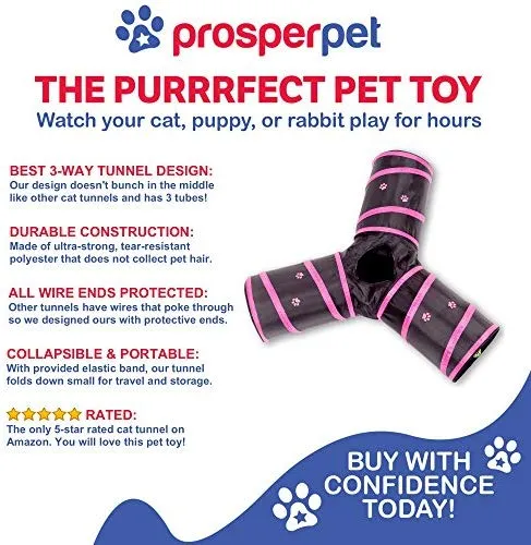 Prosper Pet Cat Tunnel - Collapsible 3 Way Play Toy - Tube Fun for Rabbits, Kittens, and Dogs