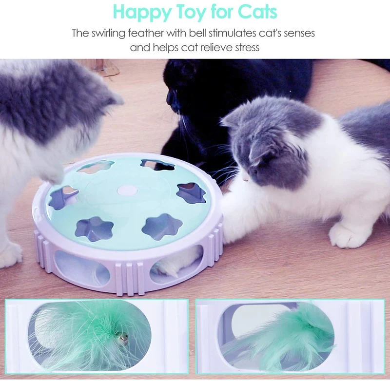 Delomo Juguete interactivo para gato, juguete automático para el entrenamiento de tu gato, juguete de gato con campana de plumas y luz LED, estimula el instinto de caza de gato