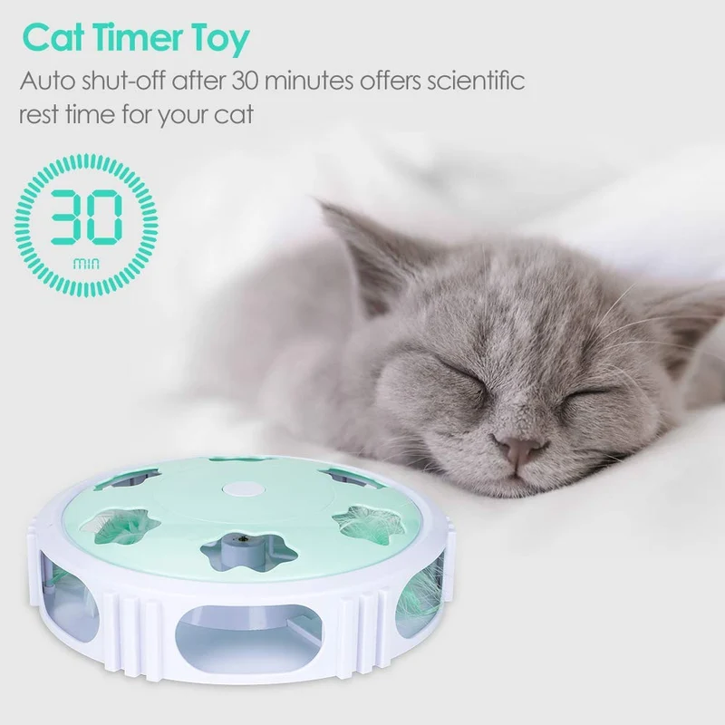 Delomo Juguete interactivo para gato, juguete automático para el entrenamiento de tu gato, juguete de gato con campana de plumas y luz LED, estimula el instinto de caza de gato