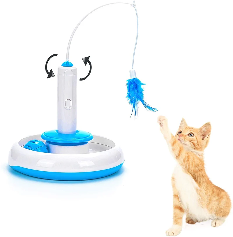 Vealind Juguetes interactivos para gatos de interior con rotación automática de 360 ° de pluma y timbre de timbre de bola de juguete