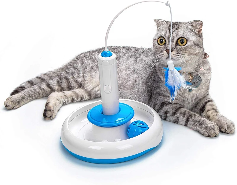 Vealind Juguetes interactivos para gatos de interior con rotación automática de 360 ° de pluma y timbre de timbre de bola de juguete