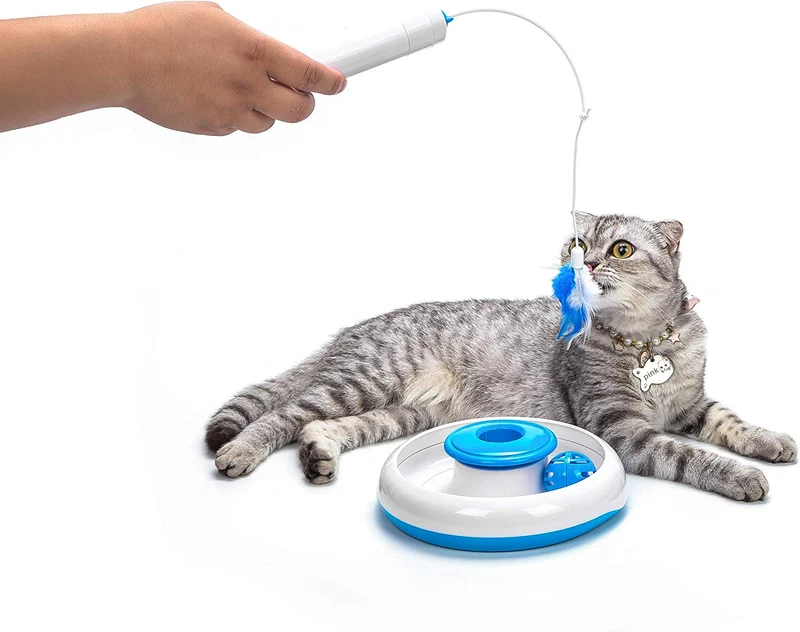 Vealind Juguetes interactivos para gatos de interior con rotación automática de 360 ° de pluma y timbre de timbre de bola de juguete
