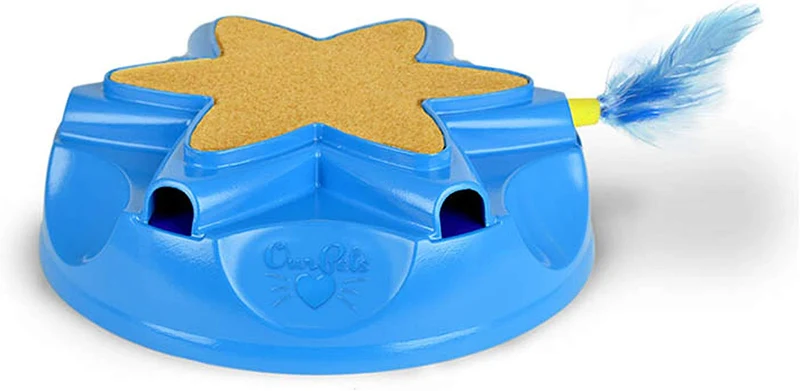 OurPets Catty Whack Interactive Cat Toy (Cat Toys for Stimulating Play with Real Mouse Sound, Rotating Feather for Hunting Instincts & Carpeted Scratching Area)