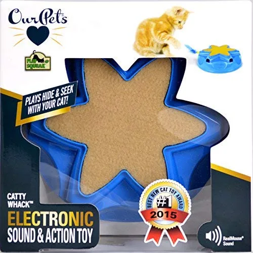OurPets Catty Whack Interactive Cat Toy (Cat Toys for Stimulating Play with Real Mouse Sound, Rotating Feather for Hunting Instincts & Carpeted Scratching Area)